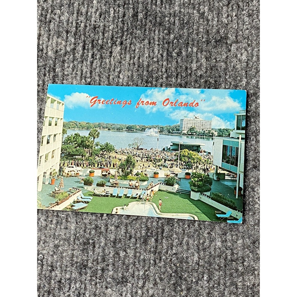 Vtg Greetings From Orlando FL Postcard Sundays‎ At The Lake Eola Bandshell